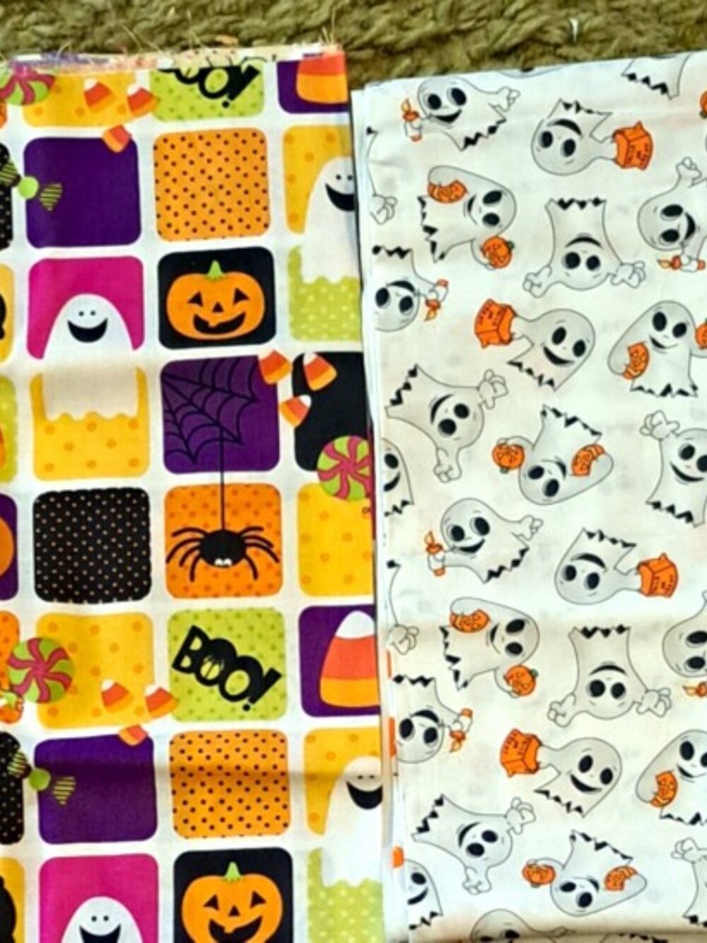 2 Halloween & Ghost Prints Cotton Quilting Fabric Remnants